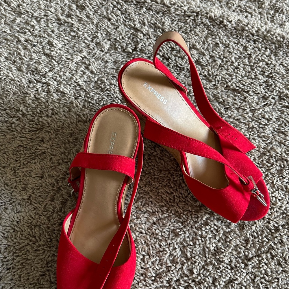 Express Red Slingback Cork Wedge Size 7